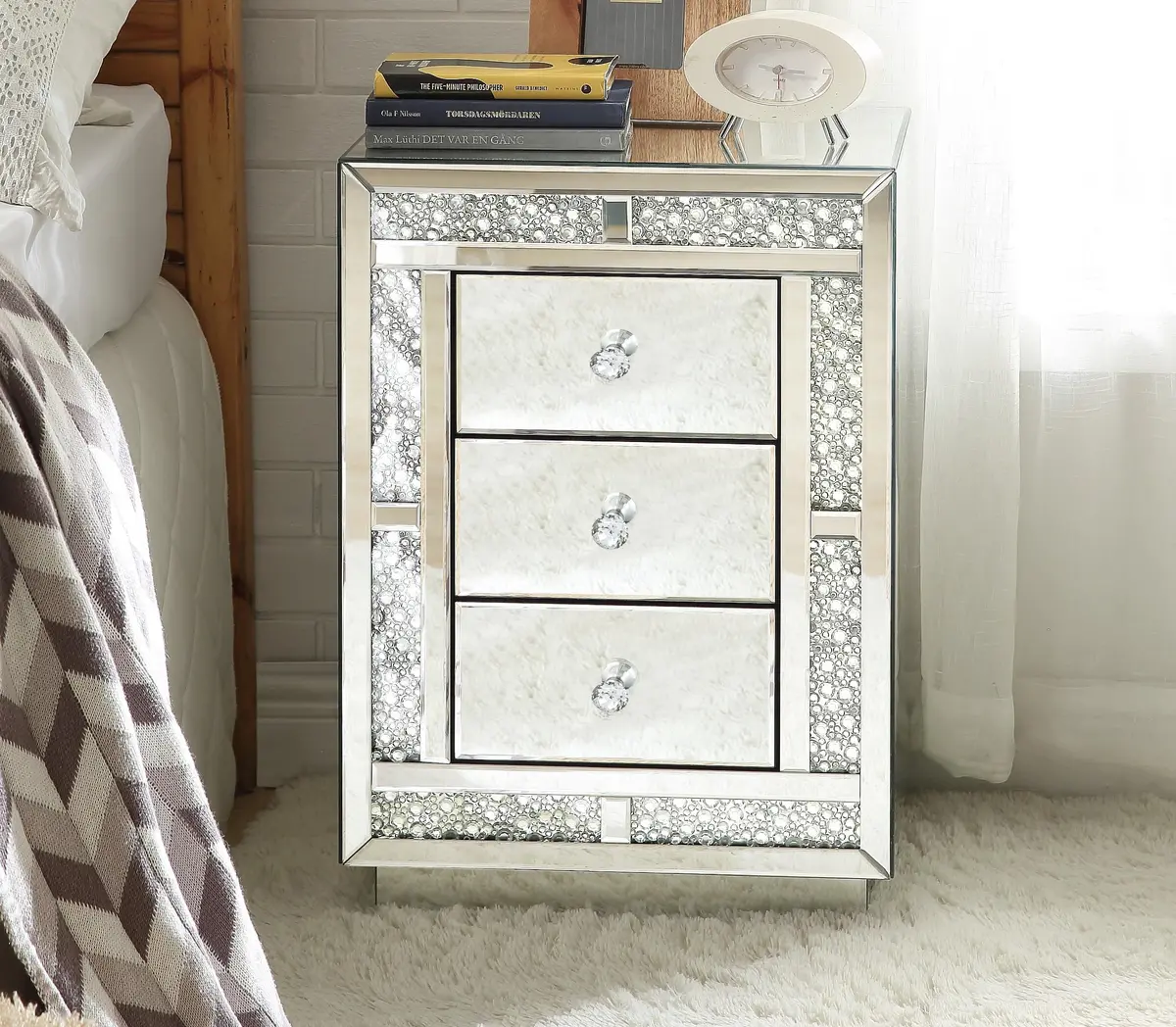 Mallika Mirrored & Faux Crystals Accent Table 1
