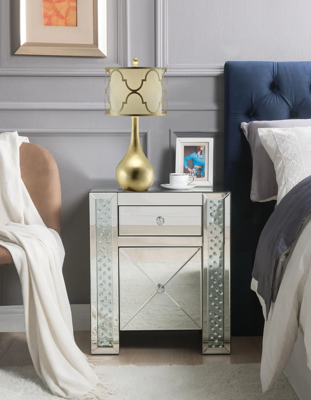 Maisha Mirrored & Faux Crystals Accent Table 1