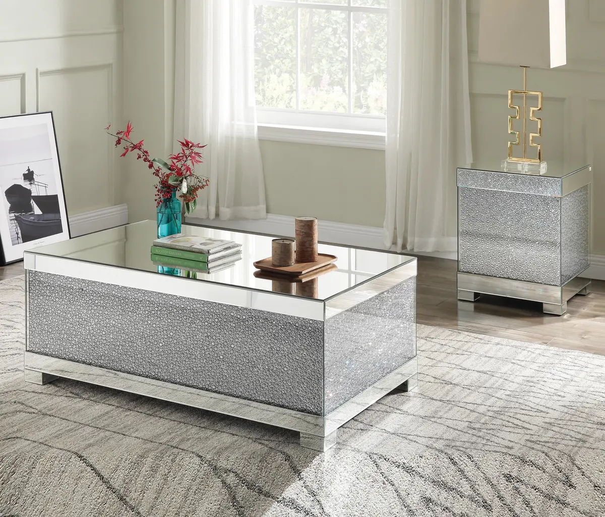 Mallika Mirrored & Faux Crystals Coffee Table 1