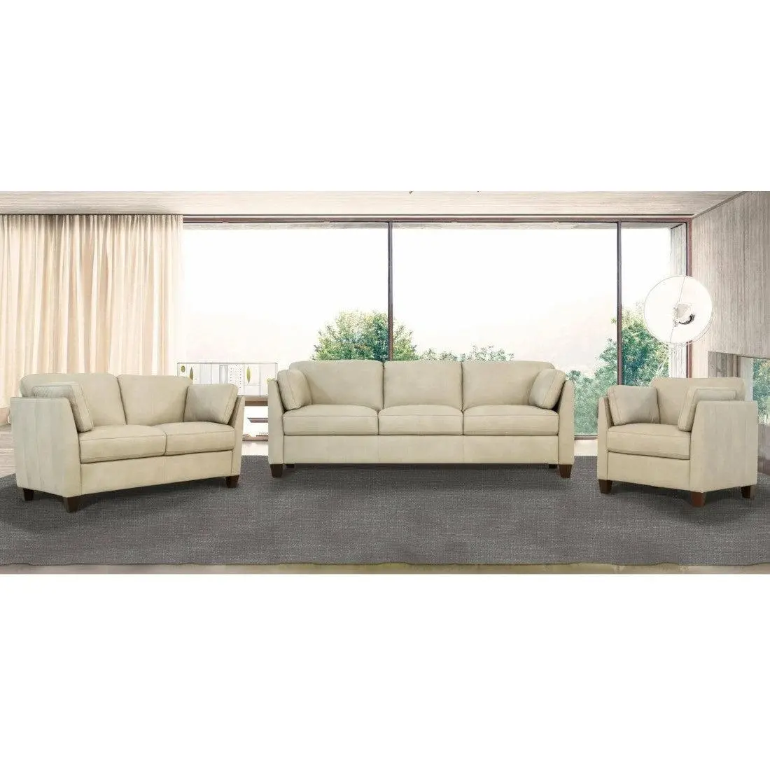 Matias Dusty White Leather 3-Piece Living Room Set 1