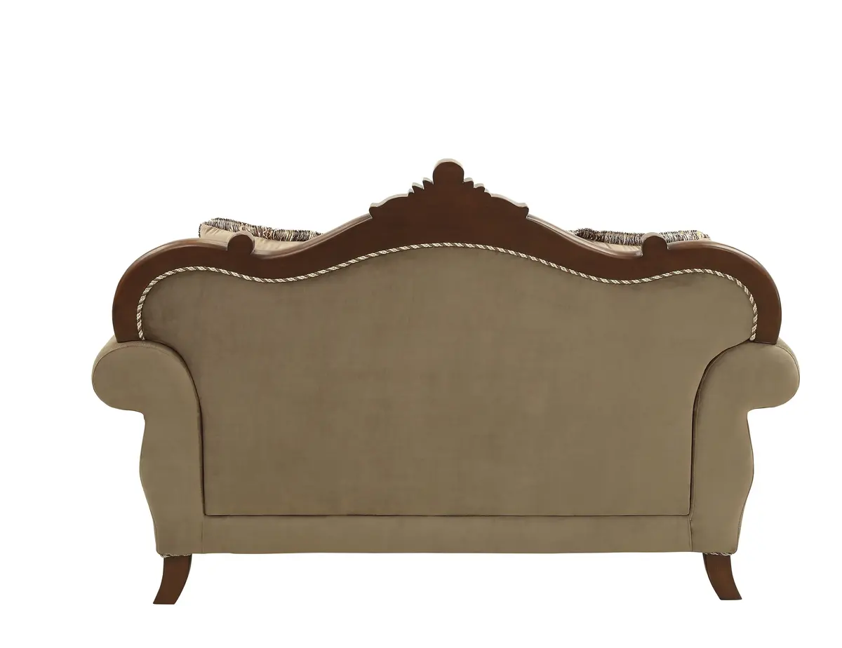 Mehadi Velvet & Walnut Loveseat W/6 Pillows 1