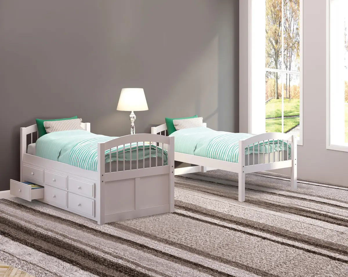 Micah White Bunk Bed & Trundle (Twin/Twin) 1