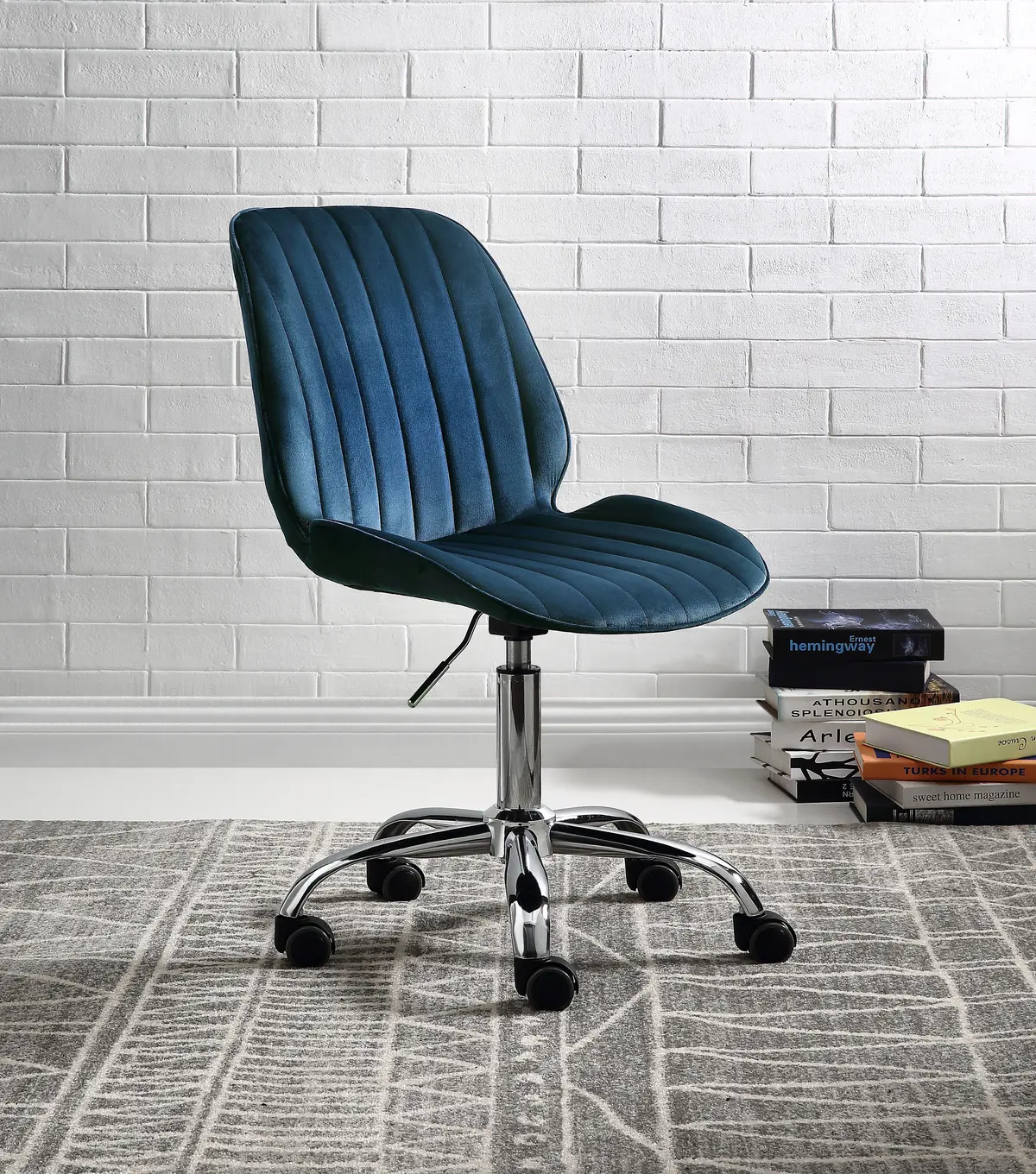 Muata Twilight Blue Velvet & Chrome Office Chair 1