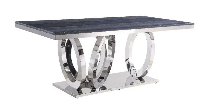 Nasir Gray Printed Faux Marble & Mirrored Silver Finish Dining Room Table 1