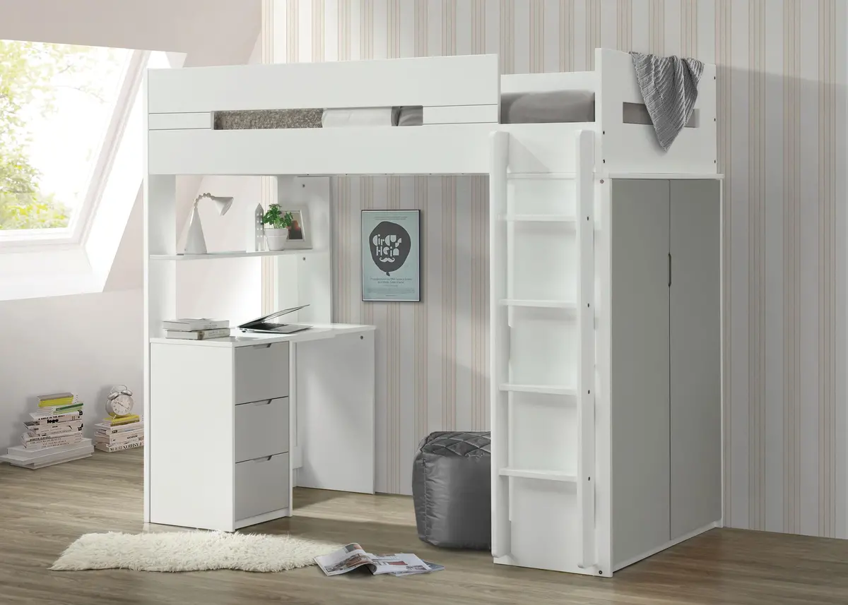 Nerice White & Gray Loft Bed 1