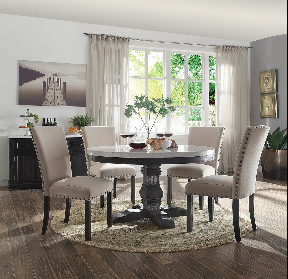 Nolan White Marble & Salvage Dark Oak Dining Table 1
