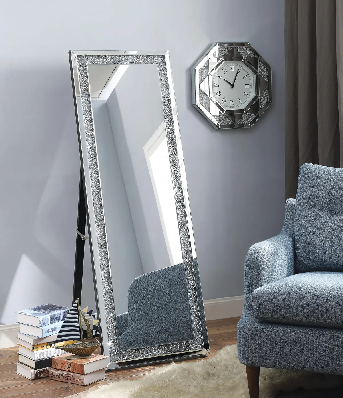 Noralie Mirrored & Faux Diamonds Accent Mirror (Floor) 1
