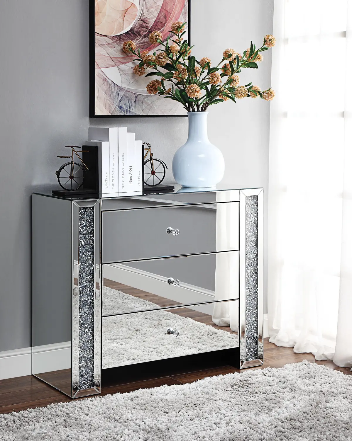 Noralie Mirrored & Faux Diamonds Console Table 1