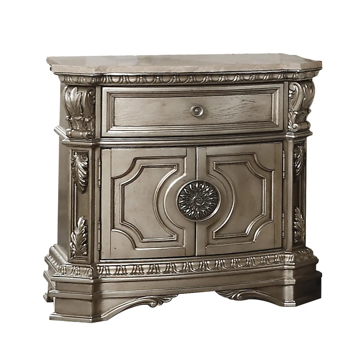 Northville Antique Silver Nightstand (Marble Top) 1