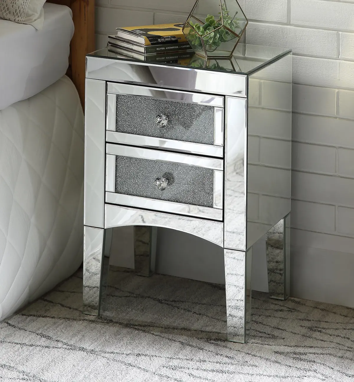 Nowles Mirrored & Faux Stones Accent Table 1