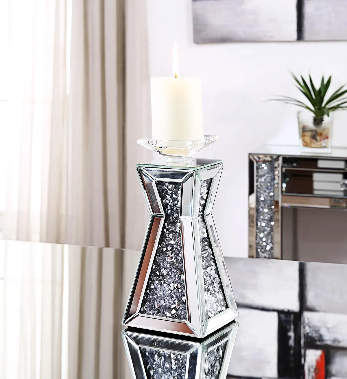 Nowles Mirrored & Faux Stones Accent Candleholder 1