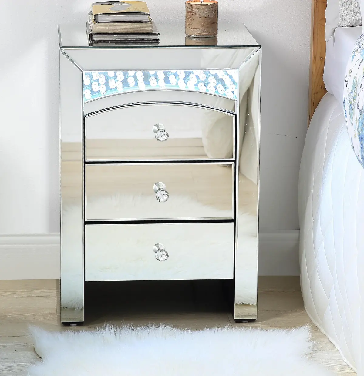 Nysa Mirrored & Faux Crystals Accent Table (Led) 1