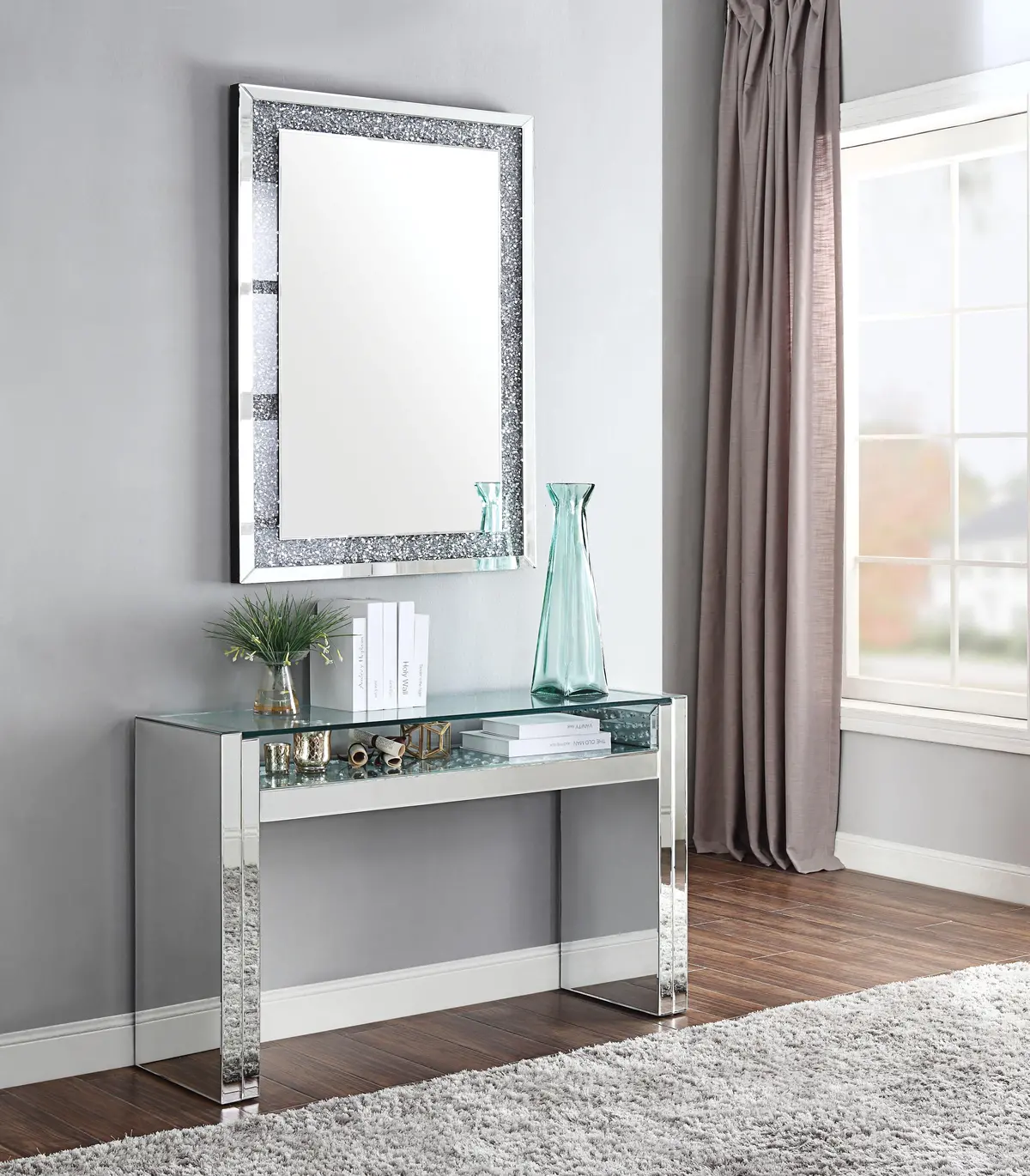 Nysa Mirrored & Faux Crystals Sofa Table 1