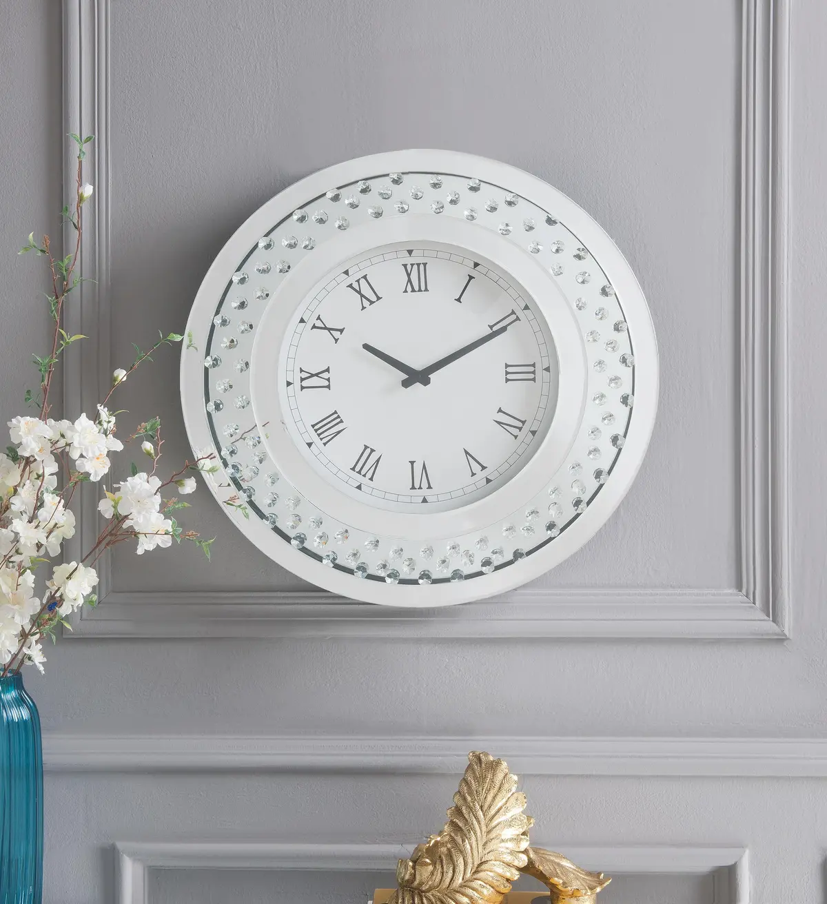 Nysa Mirrored & Faux Crystals Wall Clock 1
