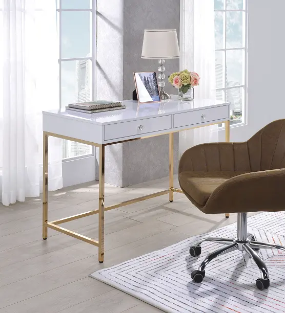 Ottey White High Gloss & Gold Desk 1
