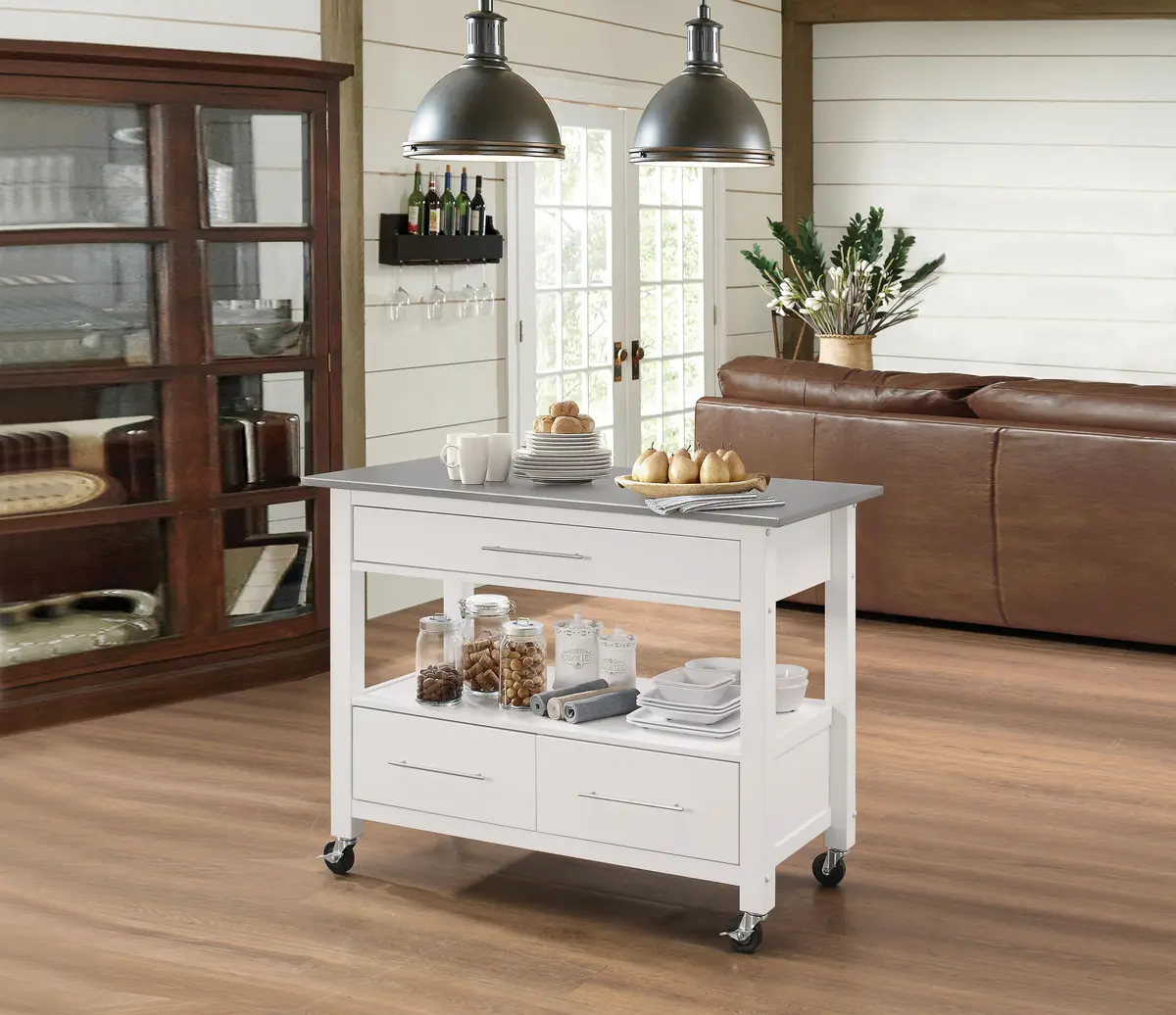 Ottawa Stainless Steel & White Kitchen Cart 1