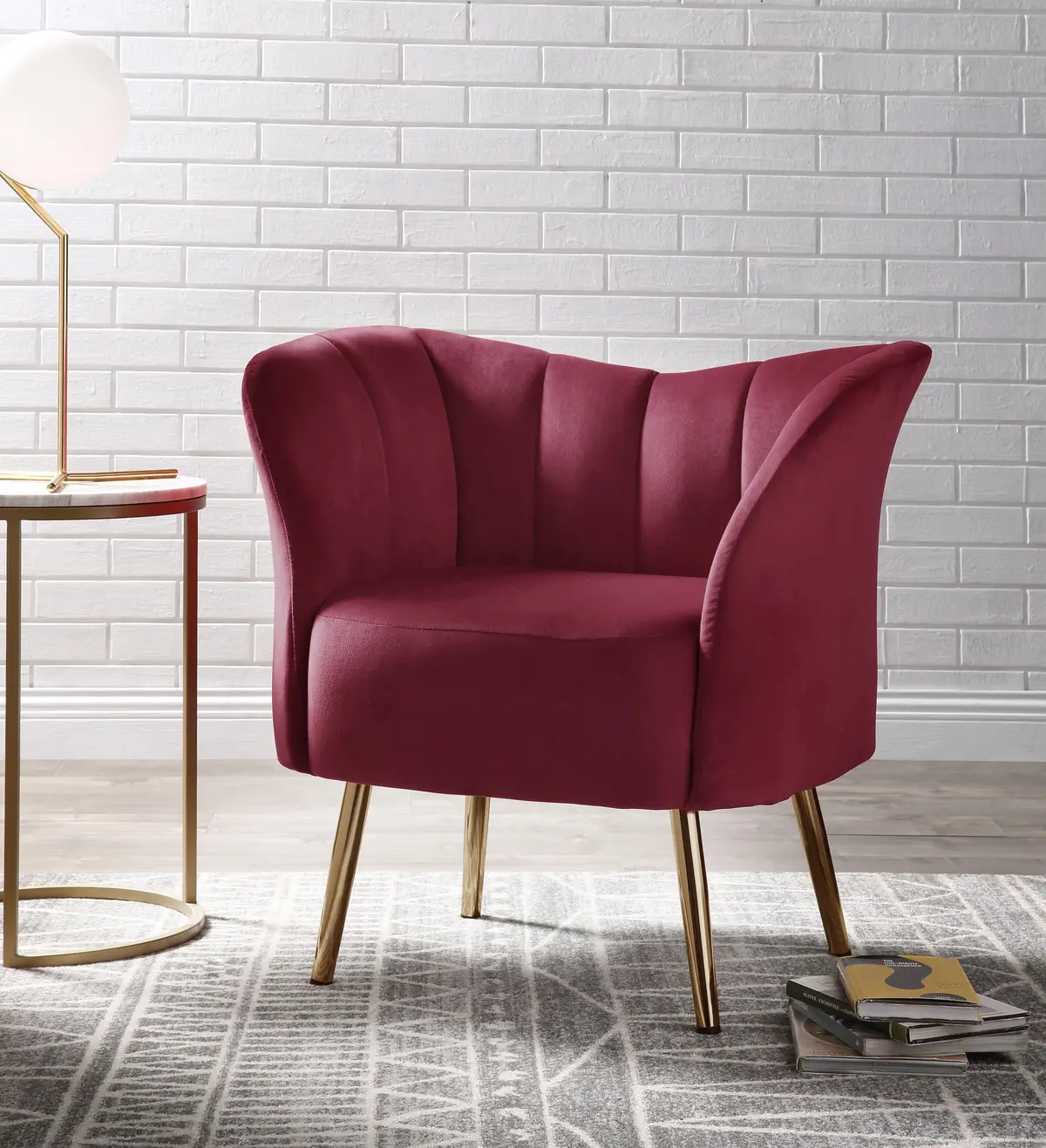 Reese Burgundy Velvet & Gold Accent Chair 1