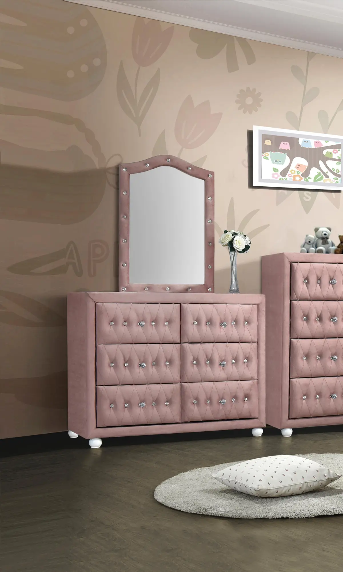 Reggie Pink Fabric Mirror 1