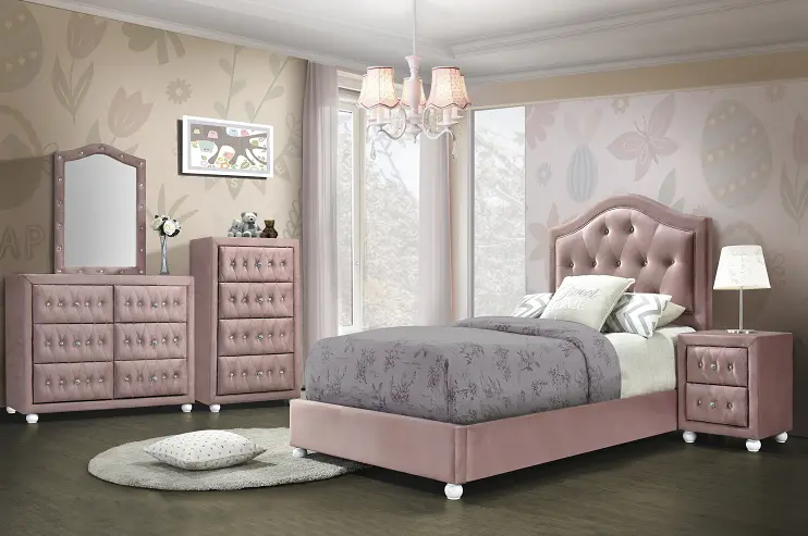Reggie Pink Fabric Twin Bed 1