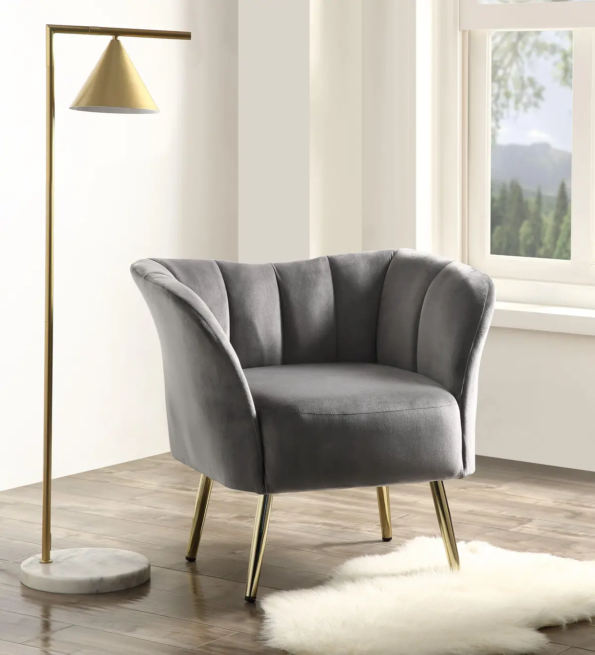 Reese Gray Velvet & Gold Accent Chair 1