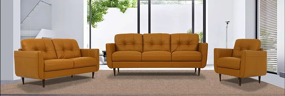 Radwan Pesto Camel Leather 3-Piece Living Room Set 1