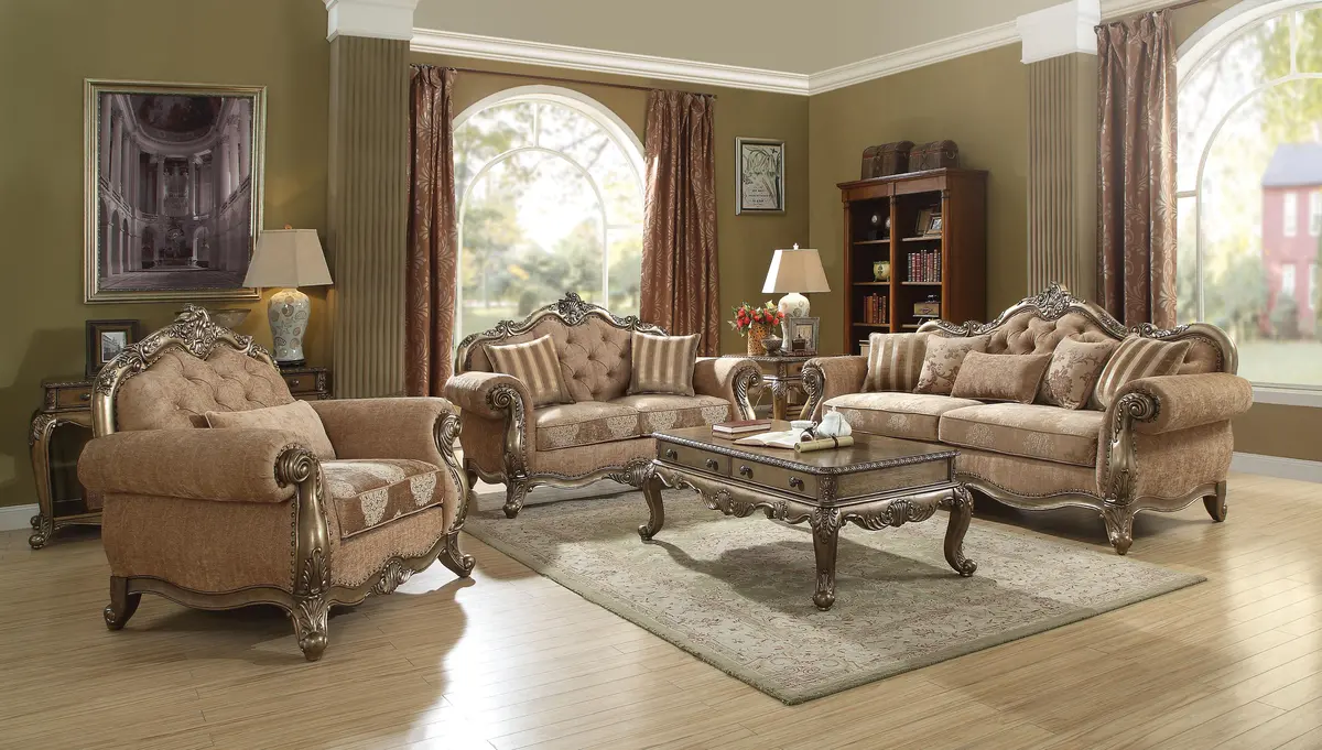 Ragenardus Fabric & Vintage Oak Sofa W/5 Pillows 1