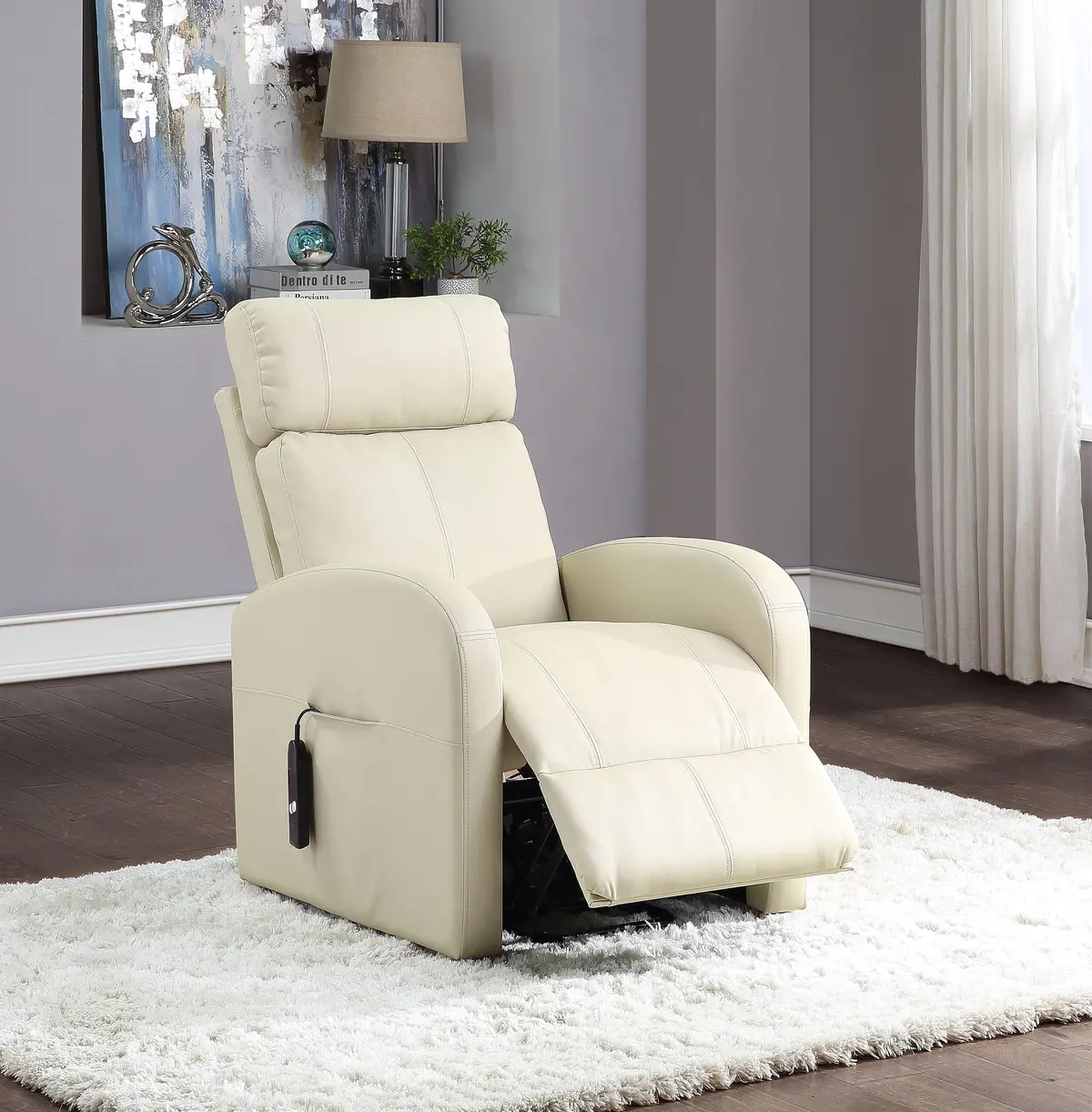 Ricardo Beige Pu Recliner W/Power Lift 1