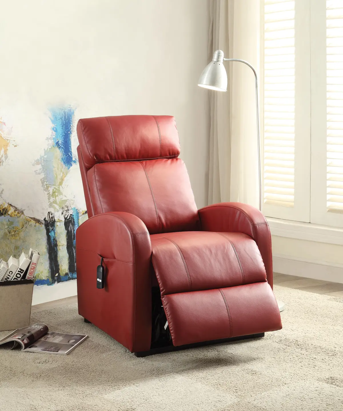 Ricardo Red Pu Recliner W/Power Lift 1