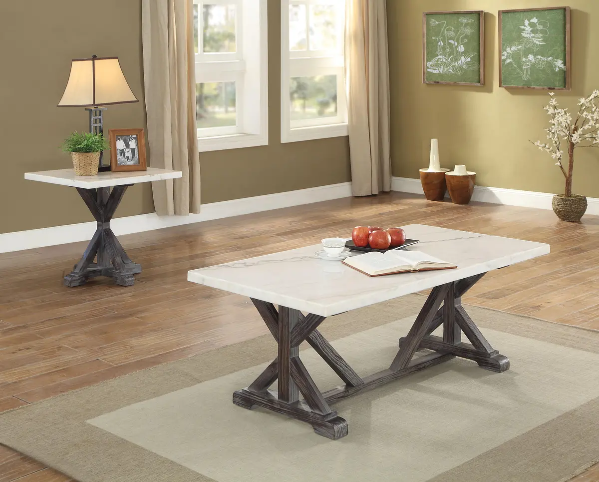 Romina White Marble & Weathered Espresso Coffee Table 1