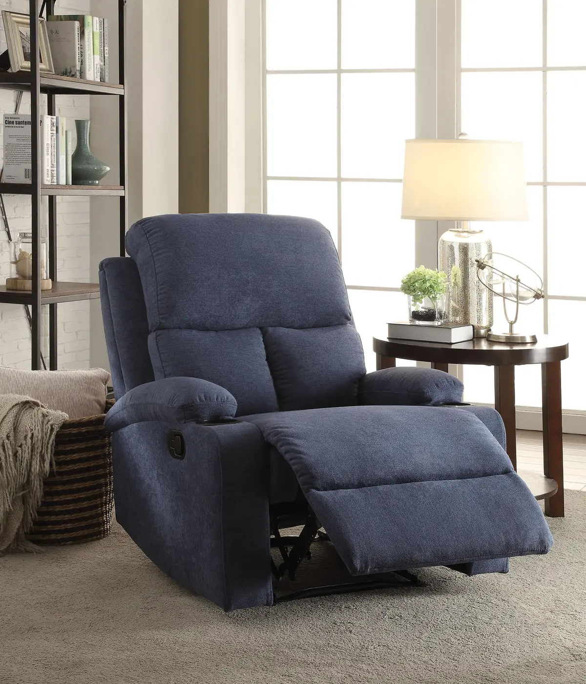 Rosia Blue Velvet Recliner (Motion) 1