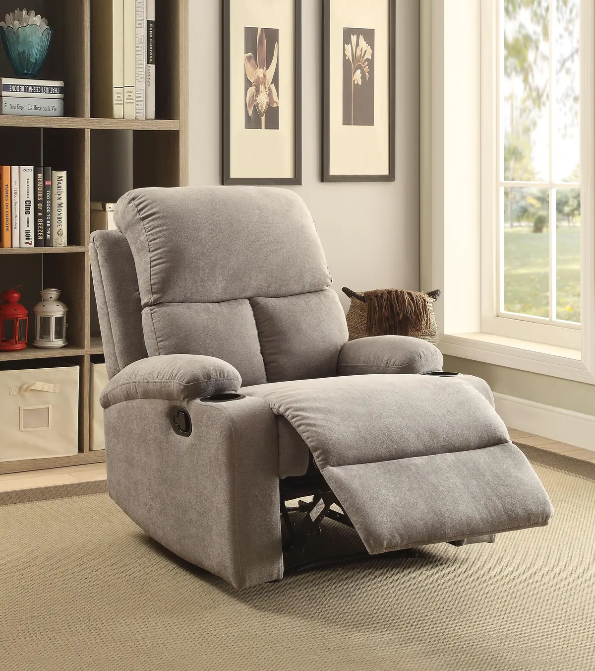 Rosia Gray Velvet Recliner (Motion) 1