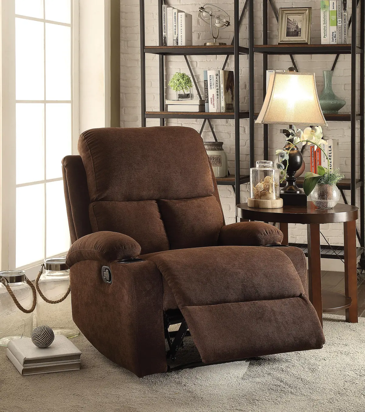 Rosia Chocolate Velvet Recliner (Motion) 1