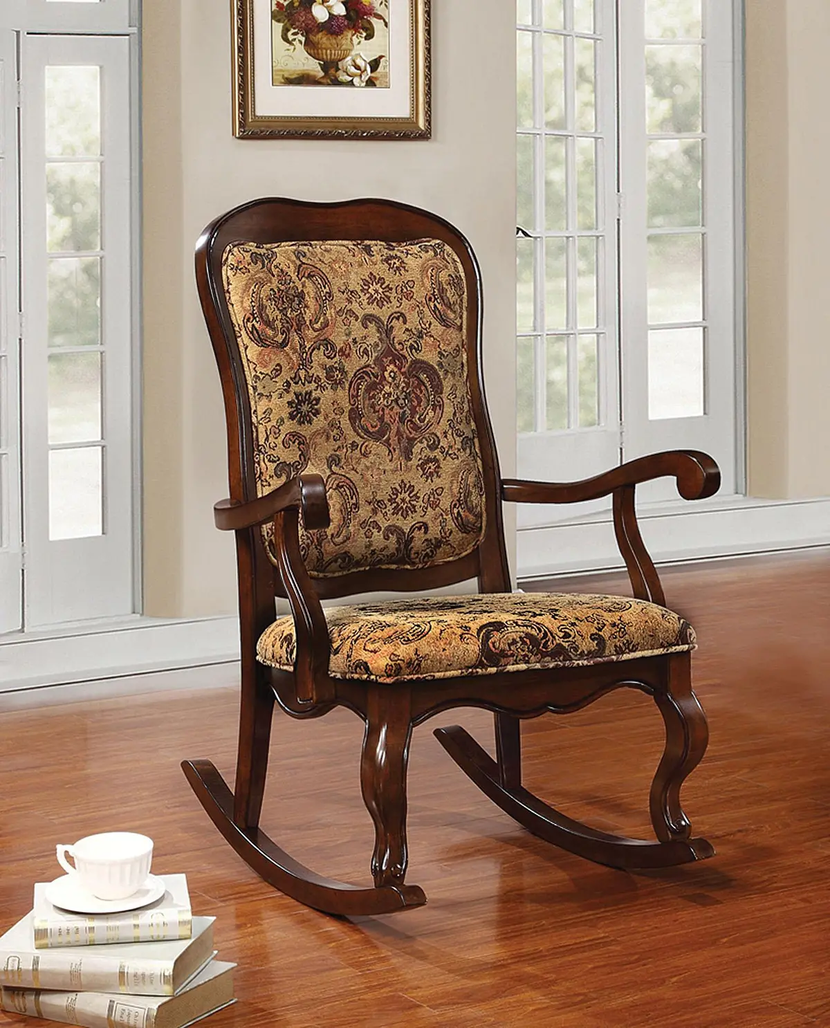 Sharan Fabric & Cherry Rocking Chair 1