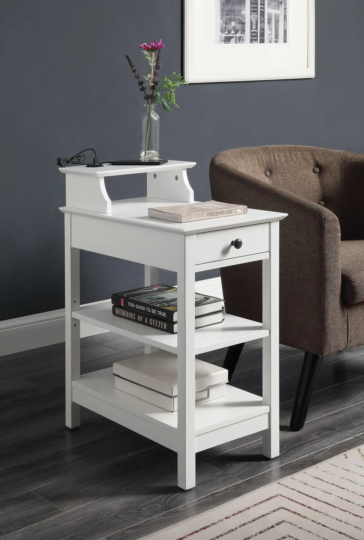Slayer White Side Table (Usb Charging Dock) 1