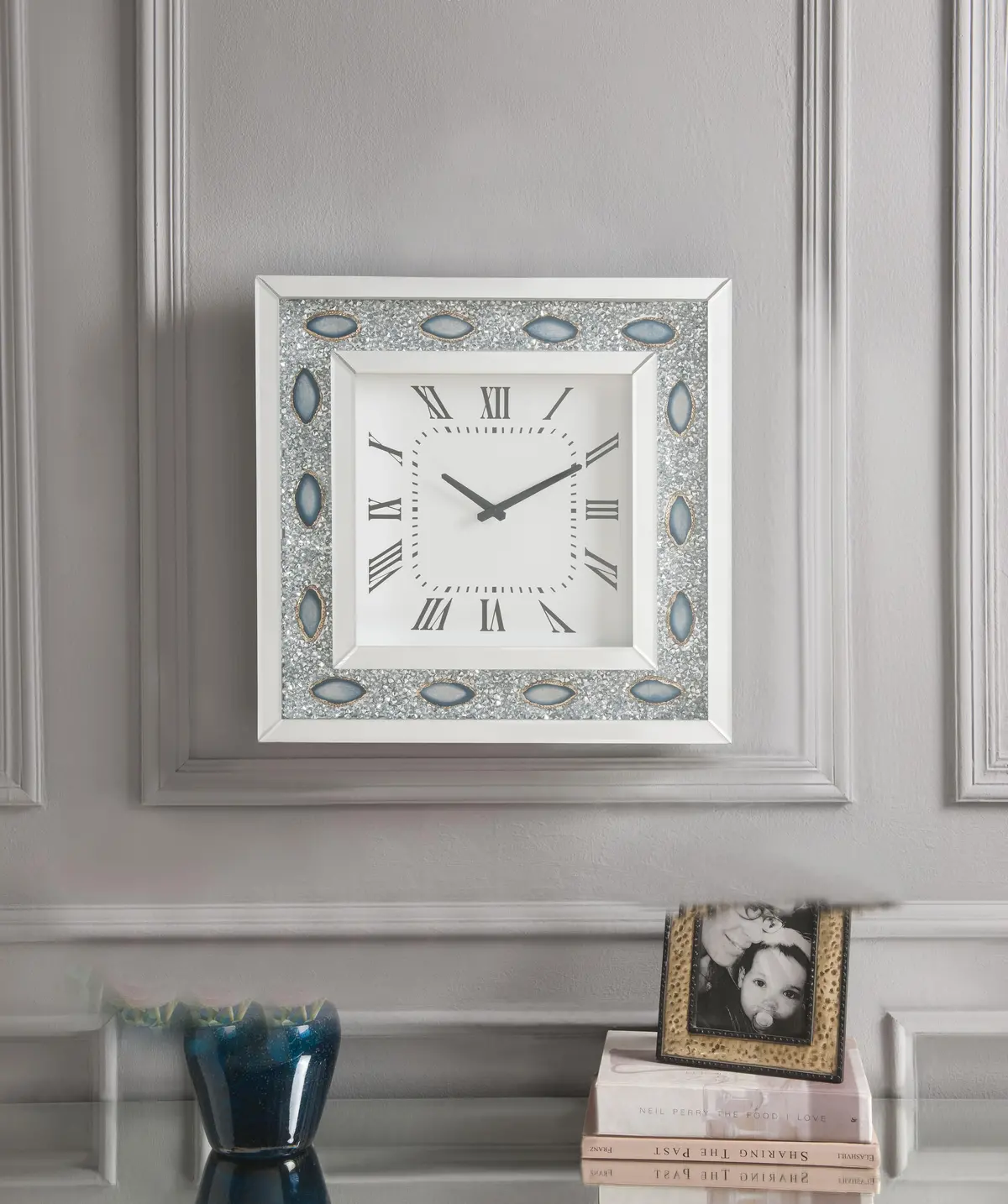 Sonia Mirrored & Faux Agate Wall Clock 1