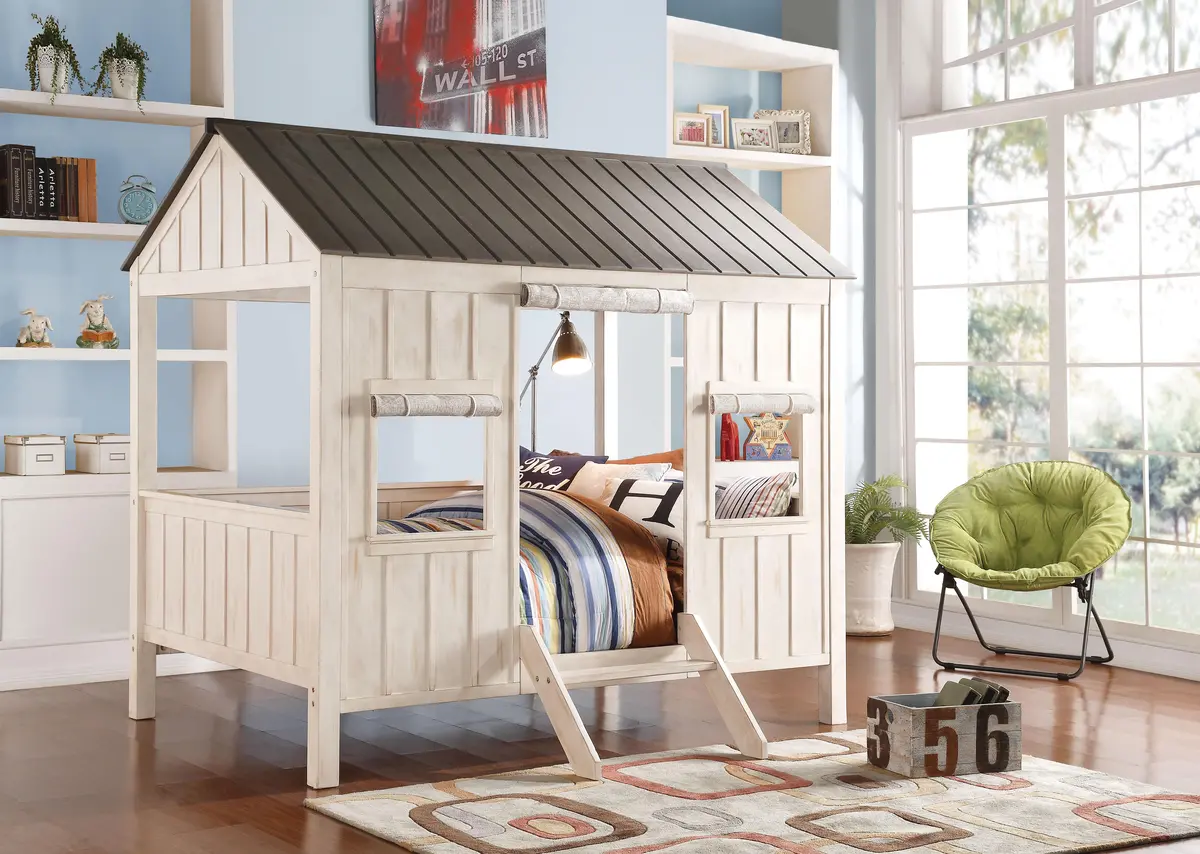 Spring Cottage Weathered White & Washed Gray Full Bed 1