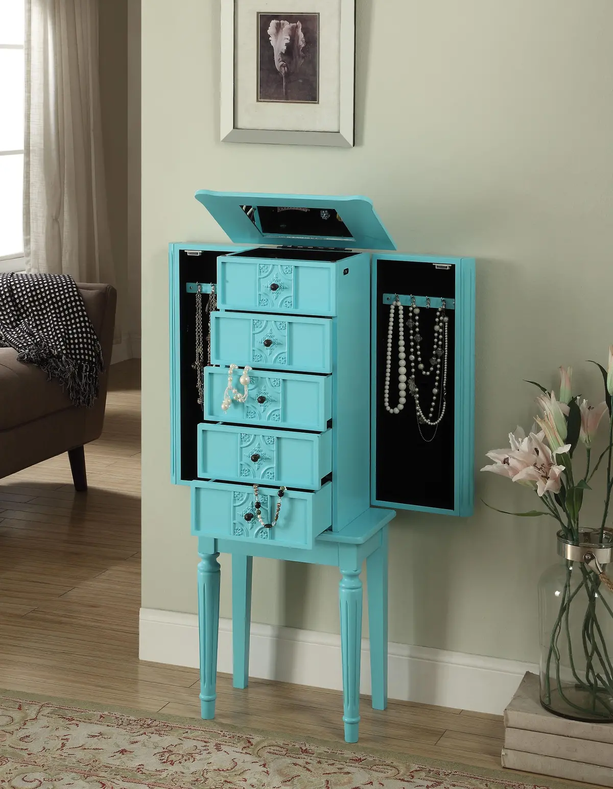 Tammy Light Blue Jewelry Armoire 1