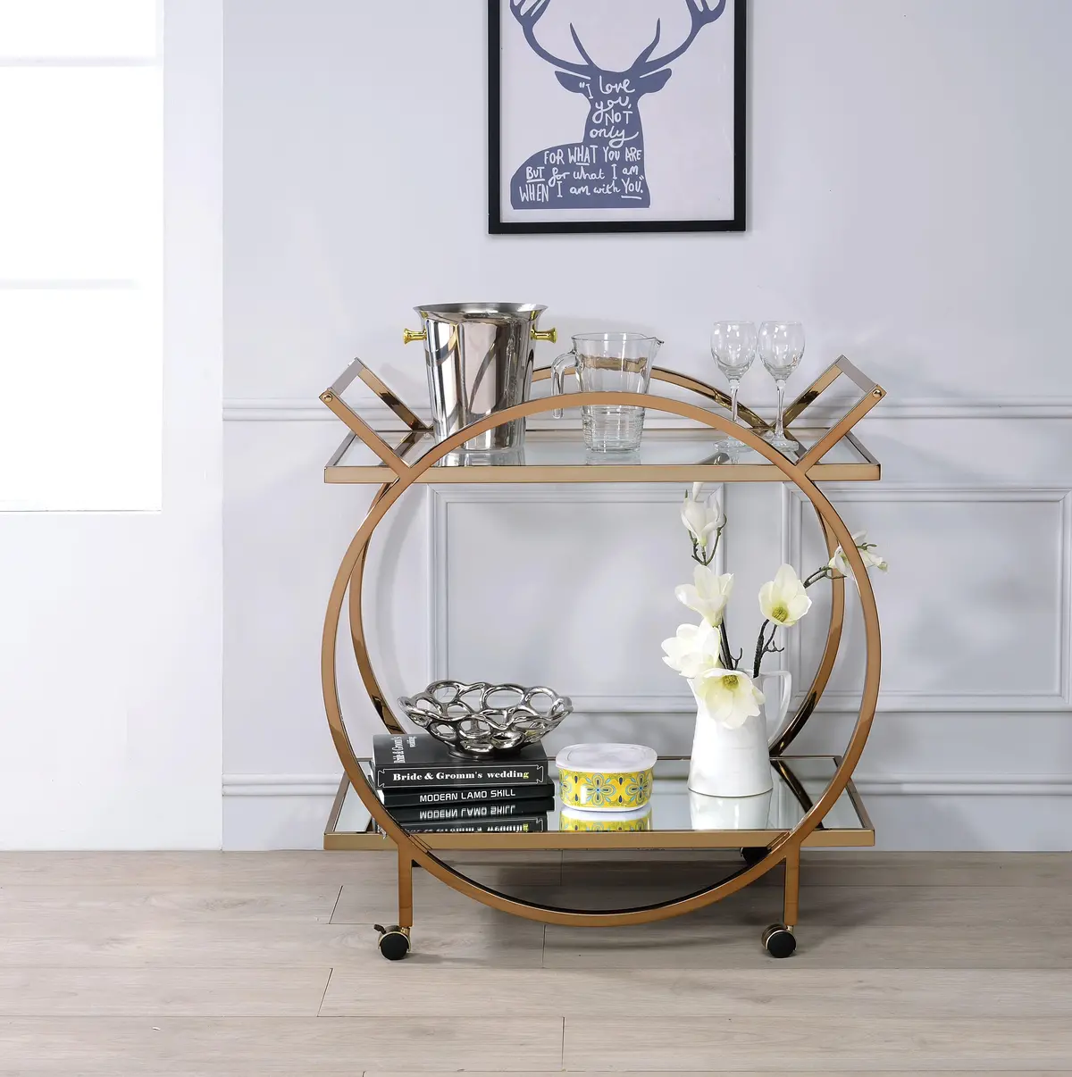 Traverse Champagne & Mirrored Serving Cart 1
