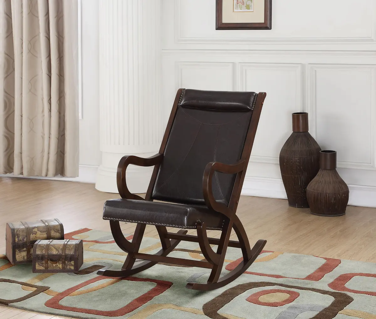 Triton Espresso Pu & Walnut Rocking Chair 1