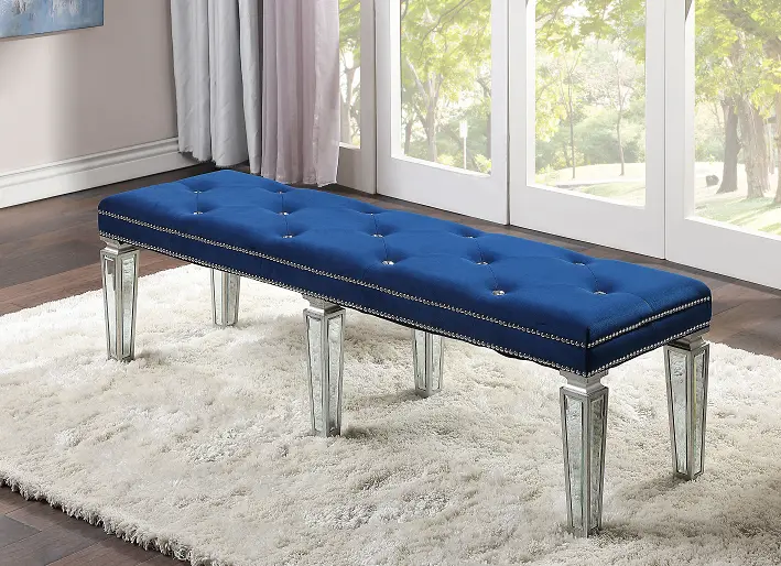 Varian Blue Velvet & Mirrored Bench 1