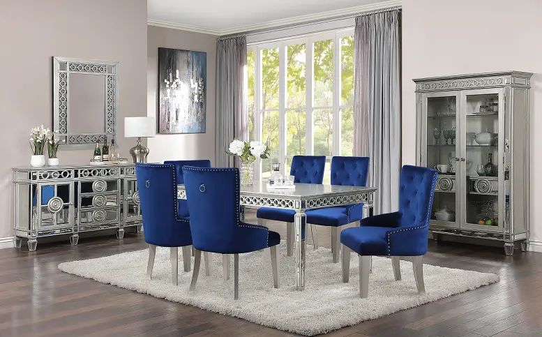 Varian Mirrored & Antique Platinum Dining Table (90"L) 1