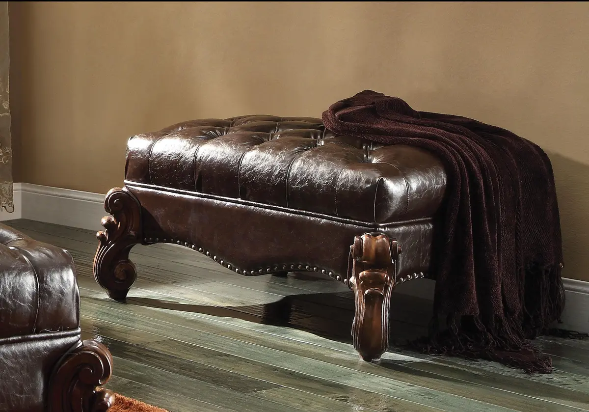 Versailles 2-Tone Dark Brown Pu & Cherry Oak Ottoman 1