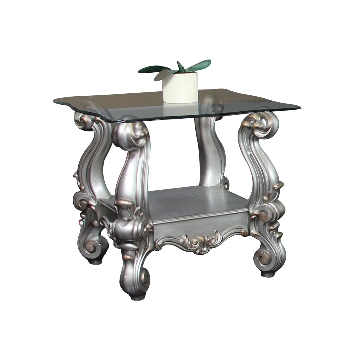 Versailles Antique Platinum & Clear Glass End Table 1