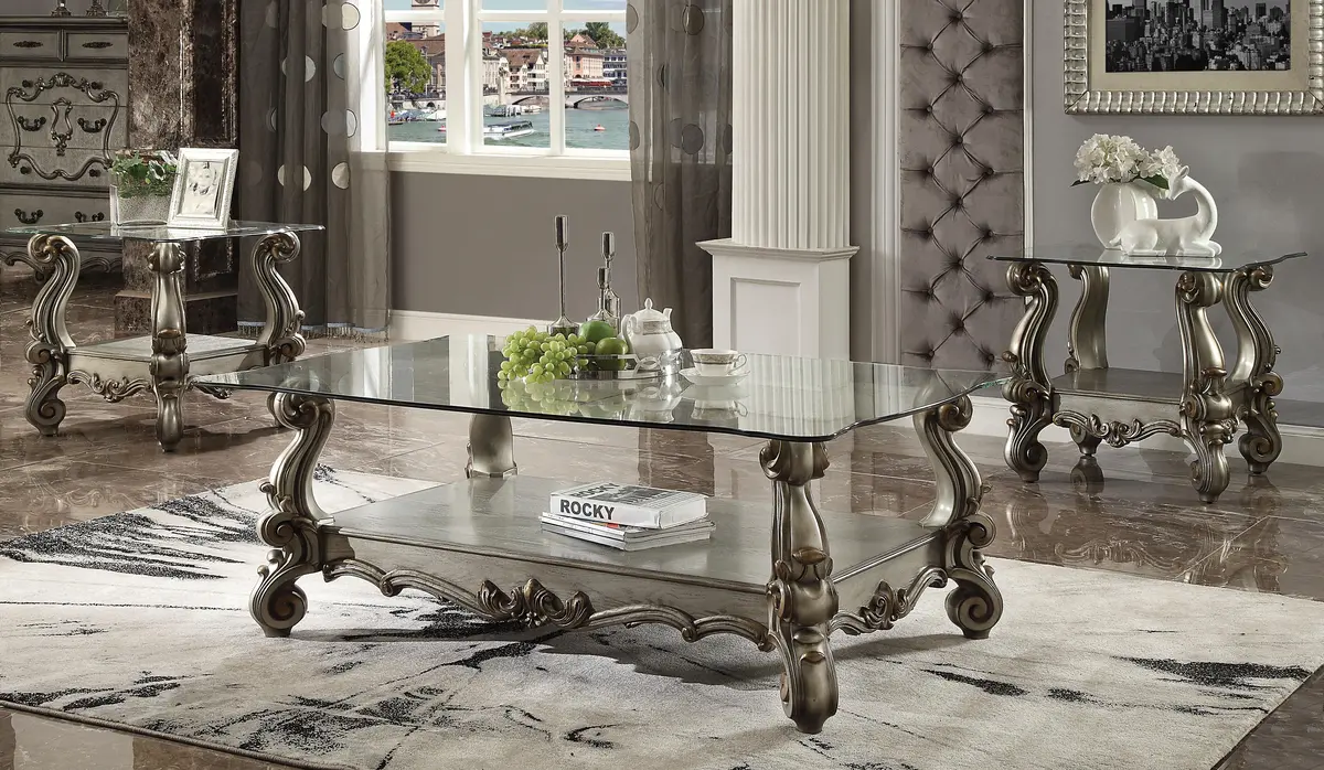 Versailles Antique Platinum & Clear Glass Coffee Table 1