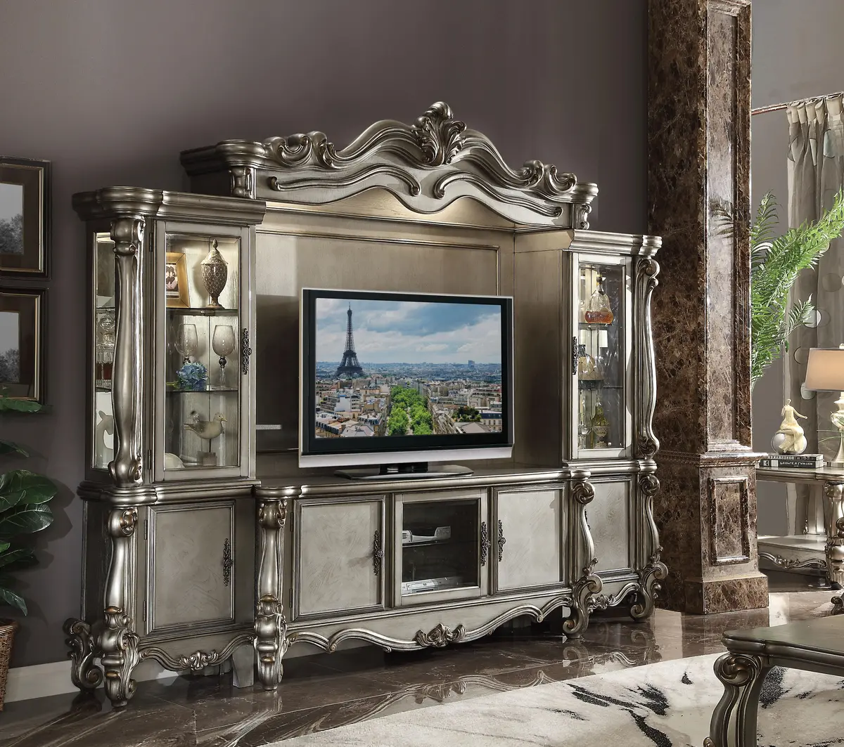 Versailles Antique Platinum Tv Stand 1