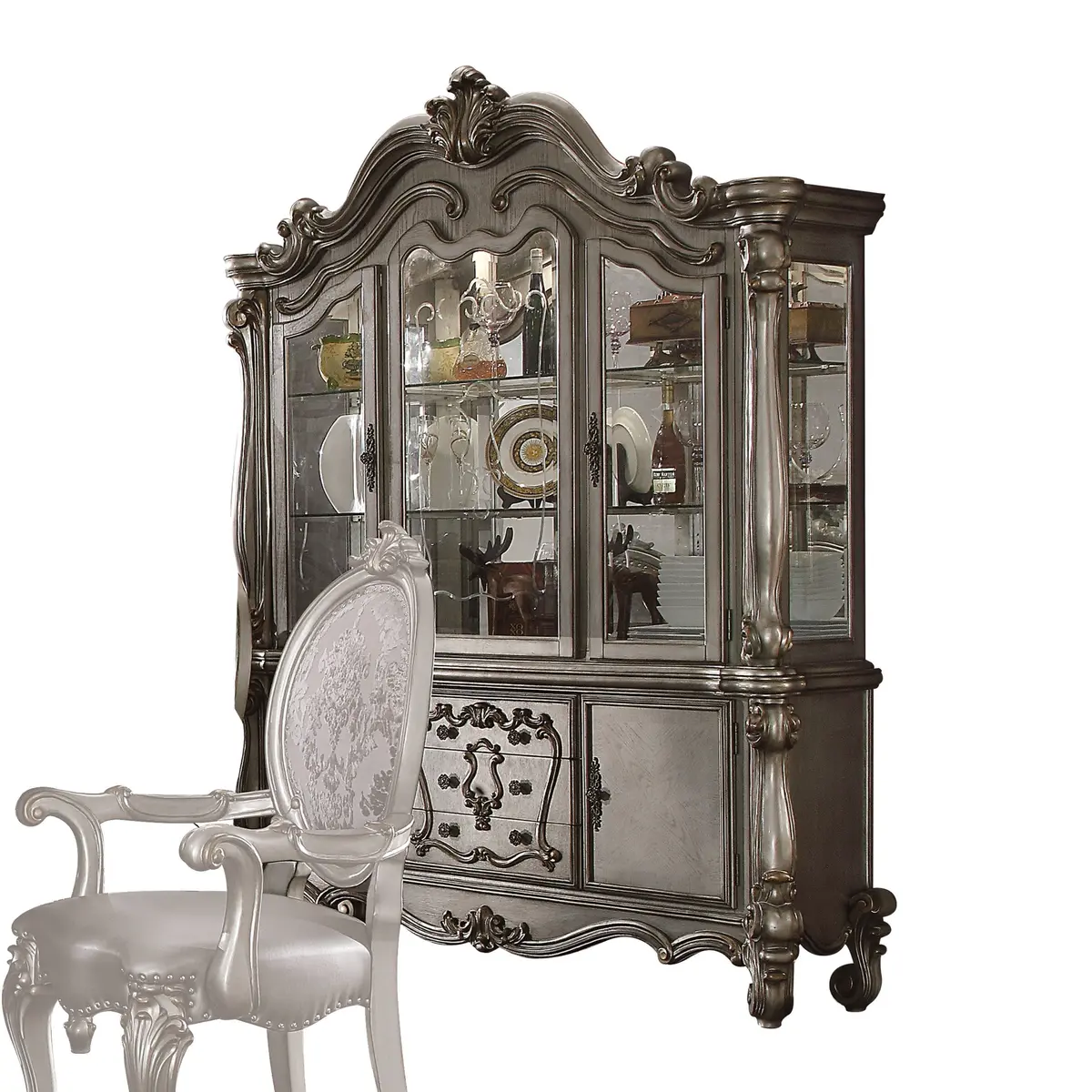 Versailles Antique Platinum Hutch & Buffet 1