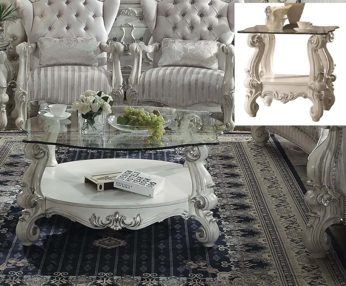 Versailles Bone White & Clear Glass Coffee Table 1