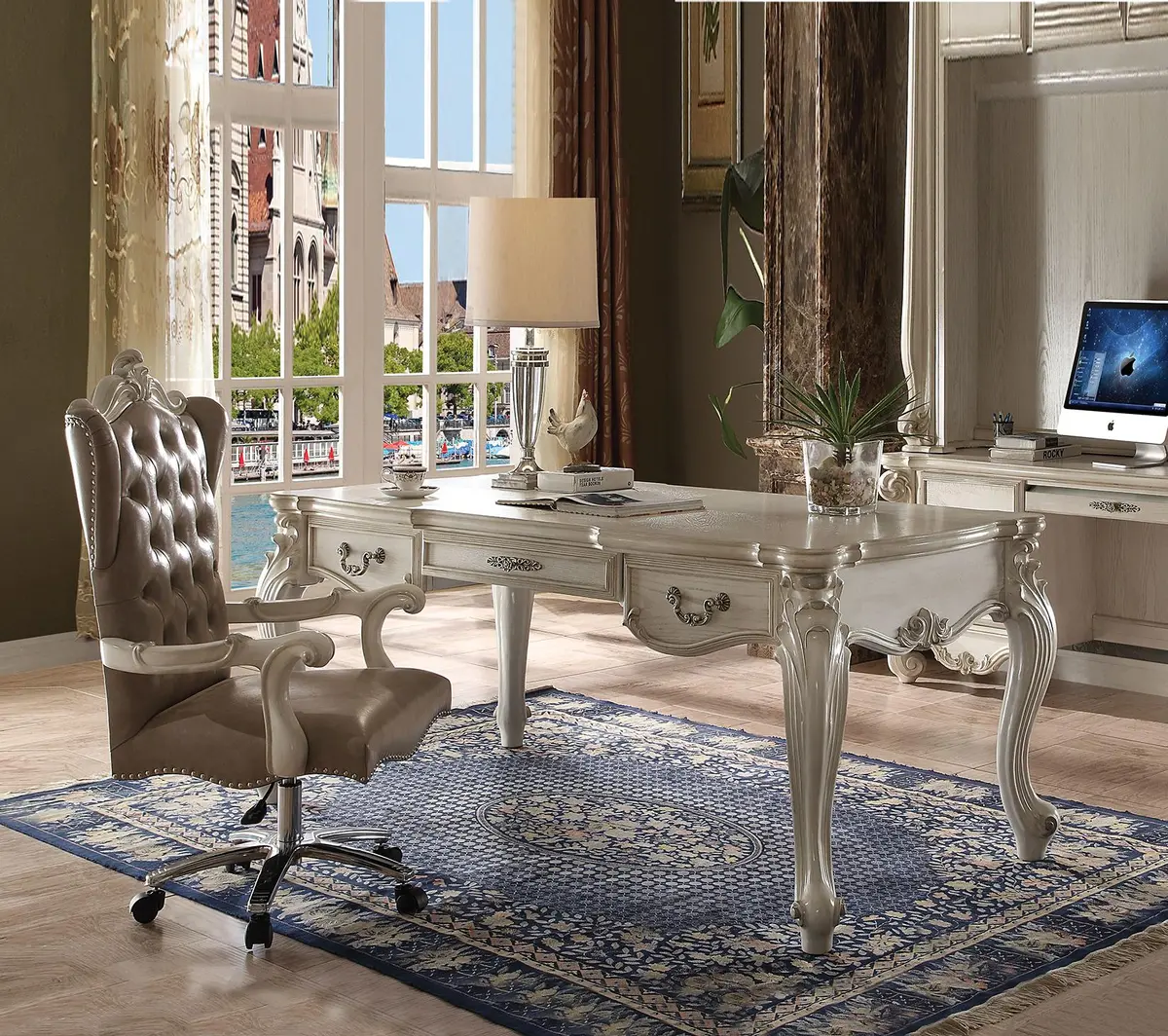 Versailles Bone White Computer Desk & Hutch 1