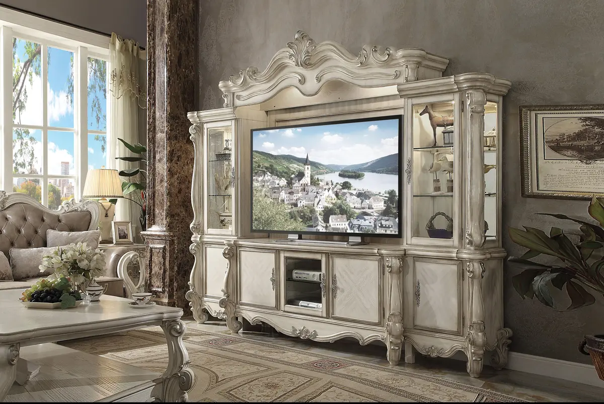 Versailles Bone White Entertainment Center (Side Piers & Bridge) 1