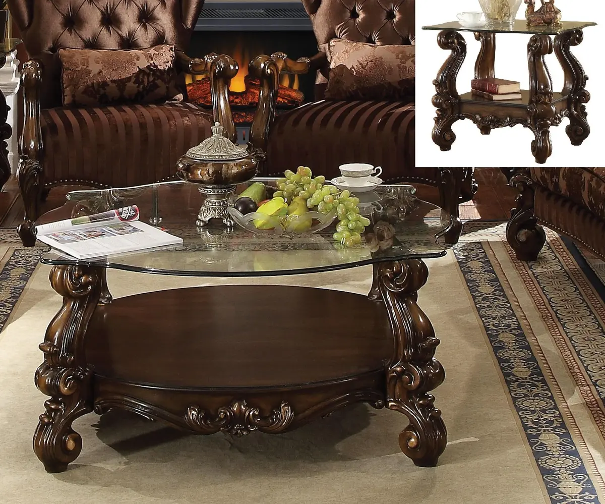 Versailles Cherry Oak & Clear Glass Coffee Table 1